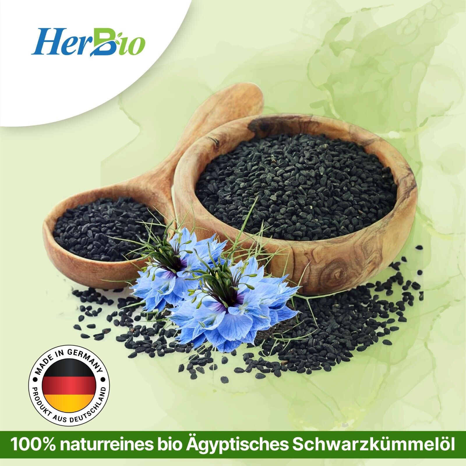 HerbBio Bio Schwarzkümmelöl kaltgepresst Gefiltert 250ml, reich an THYMOCHINON