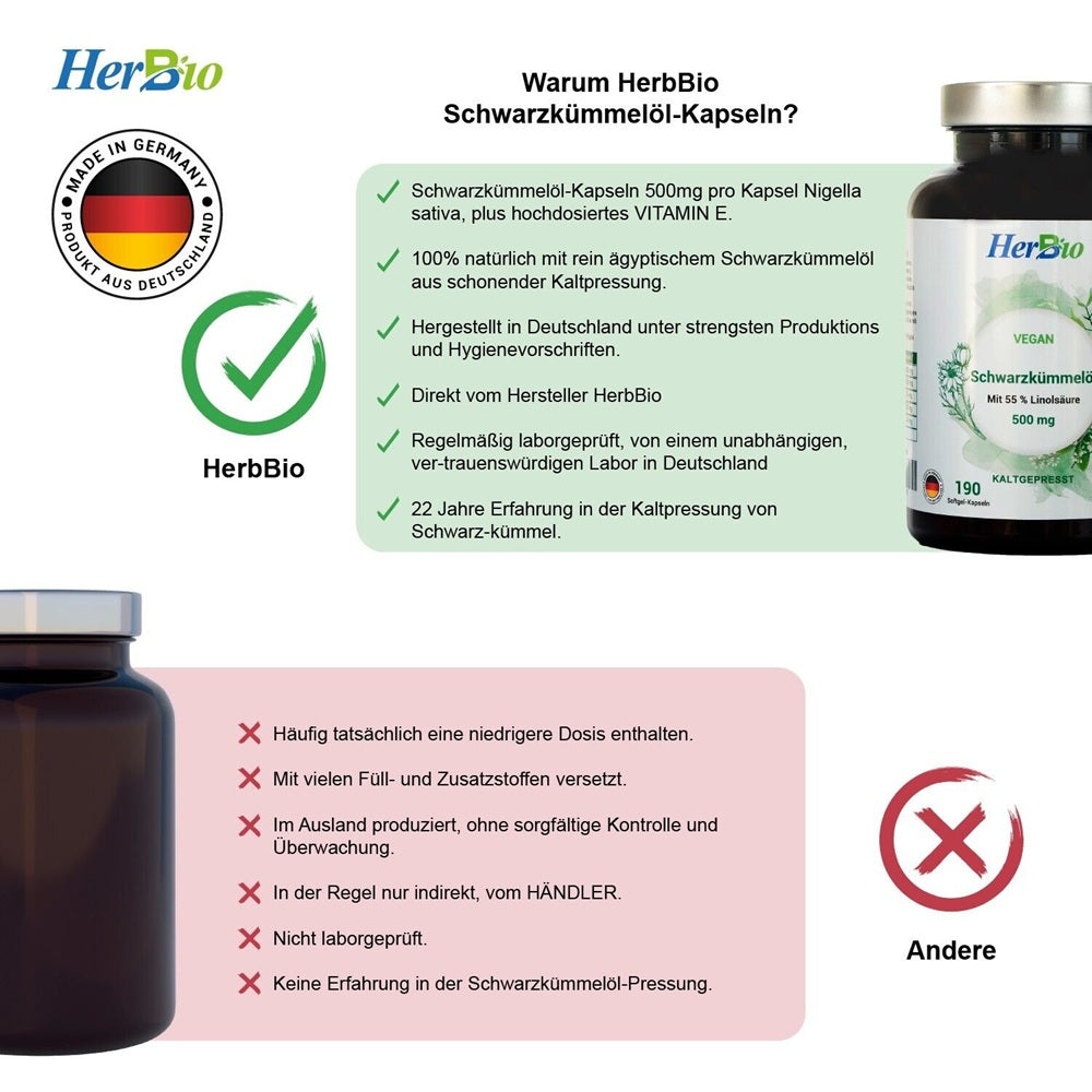 Schwarzkümmelöl 500mg Vegan 190 Kapseln