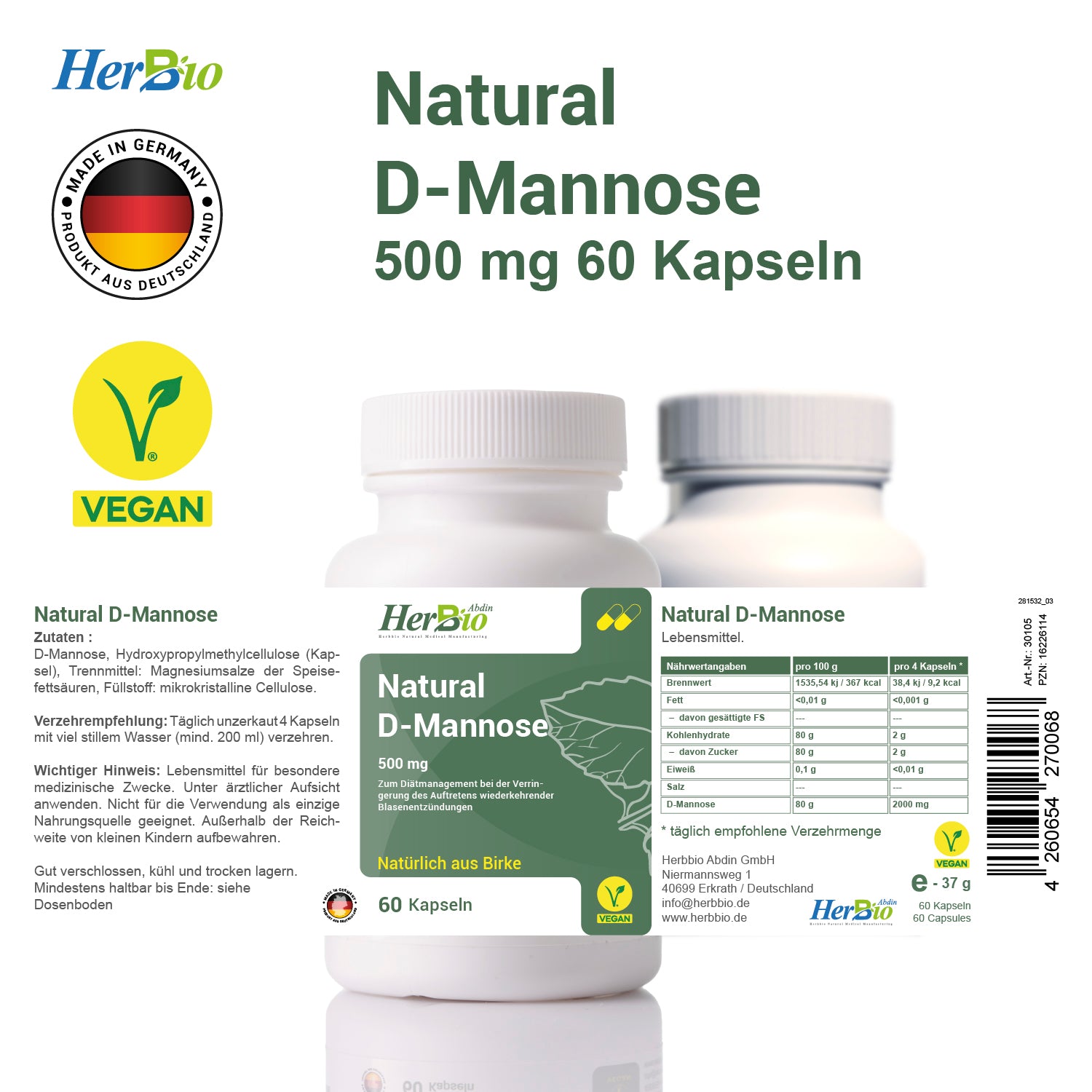 Natural D-Mannose 500mg