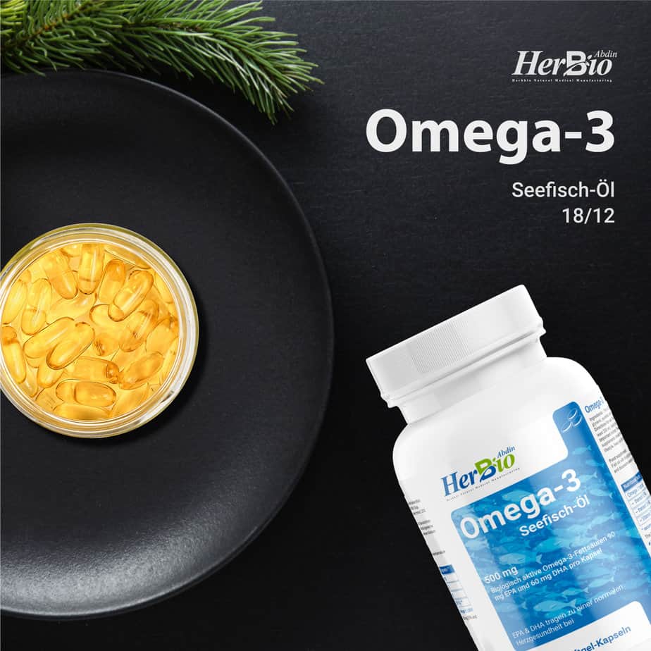 HerbBio Omega 3 Kapseln Hochdosiert - 300 Stück - 4000mg Fischöl pro Tagesdosis - 180mg EPA + 120mg DHA pro Kapsel - Laborgeprüft - Halal Zertifiziert - Made in Germany