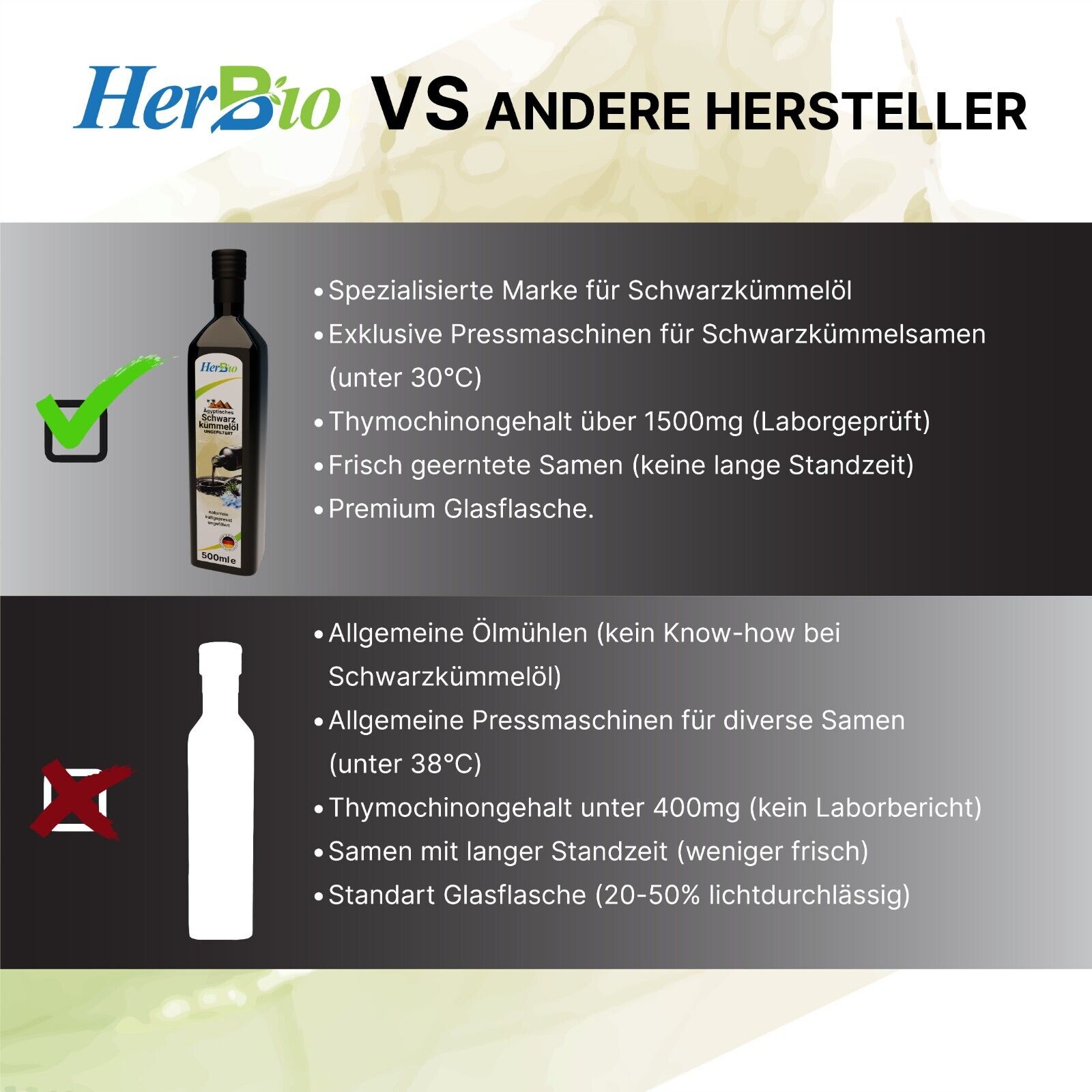 HerbBio ägyptisches Schwarzkümmelöl kaltgepresst Ungefiltert 500ml