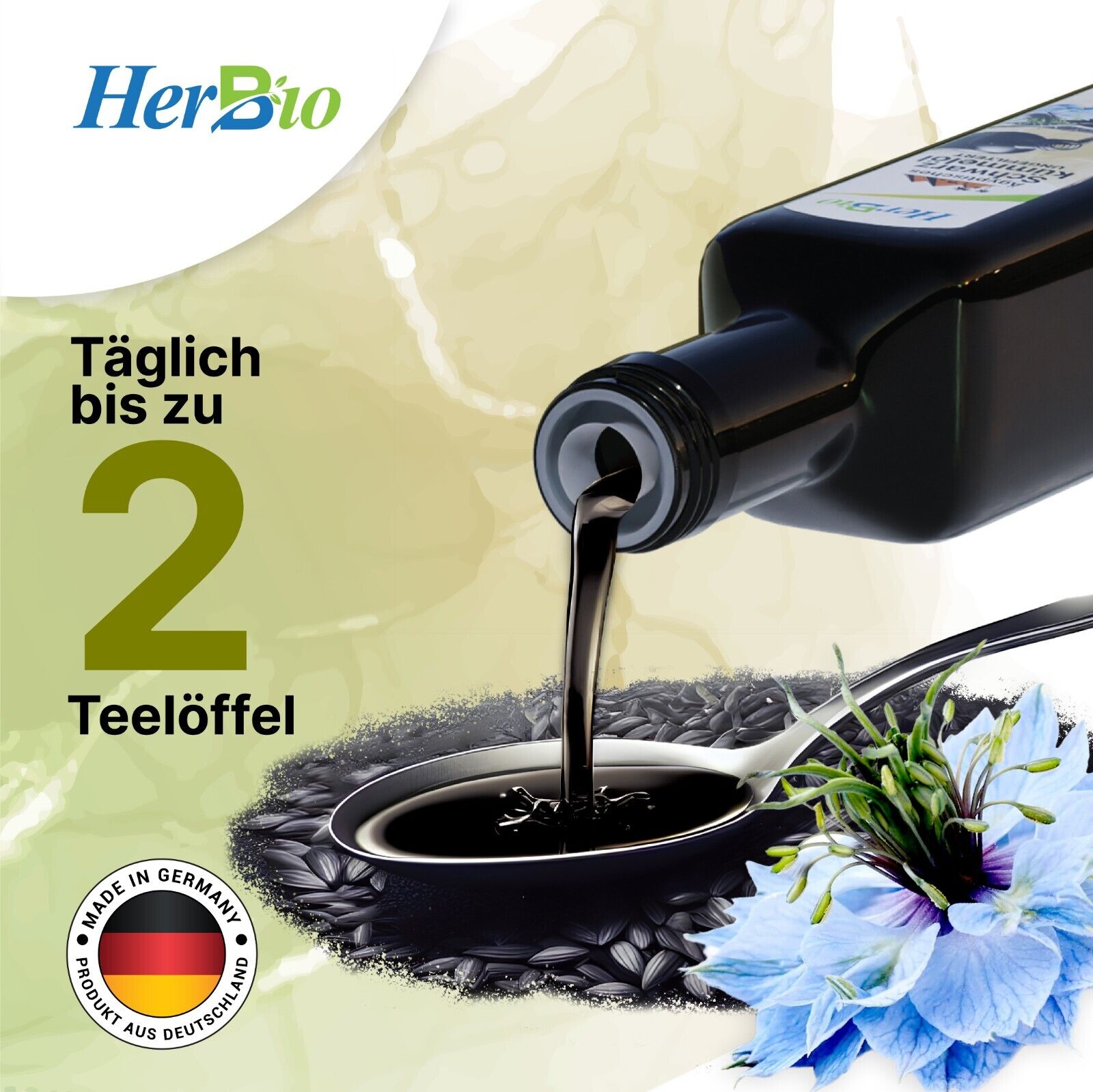 HerbBio ägyptisches Schwarzkümmelöl kaltgepresst Ungefiltert 500ml