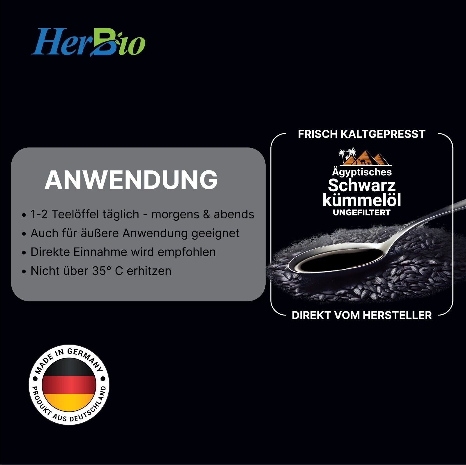 HerbBio ägyptisches Schwarzkümmelöl kaltgepresst Ungefiltert 500ml