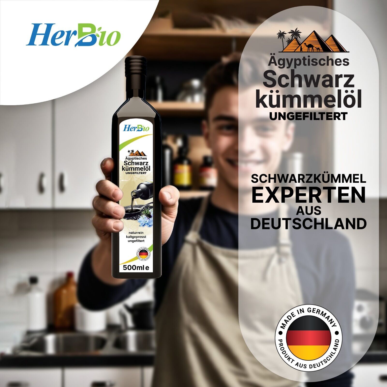 HerbBio ägyptisches Schwarzkümmelöl kaltgepresst Ungefiltert 500ml