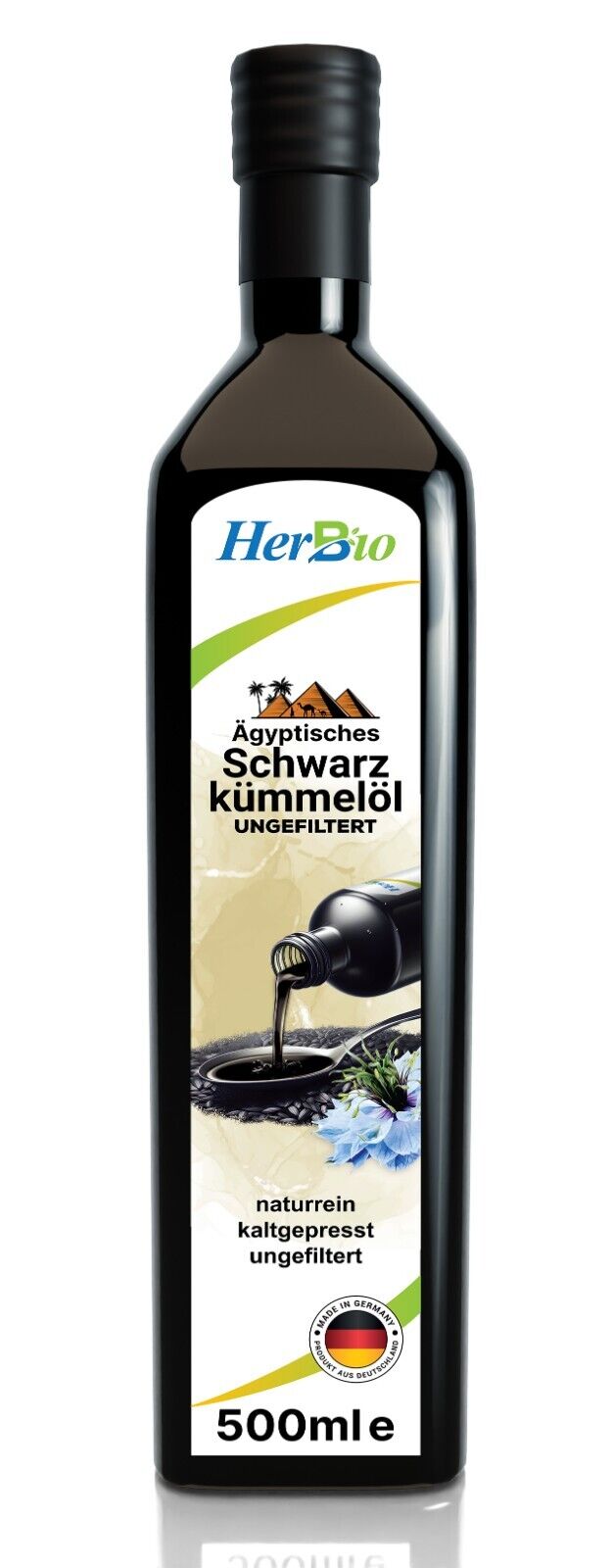HerbBio ägyptisches Schwarzkümmelöl kaltgepresst Ungefiltert 500ml