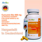 Capsules de curcumine biologique à haute dose 2 000 mg - 180 capsules végétaliennes avec 95 % de curcuminoïdes et de biopérine - Approvisionnement pour 3 mois - Testées en laboratoire et certifiées biologiques