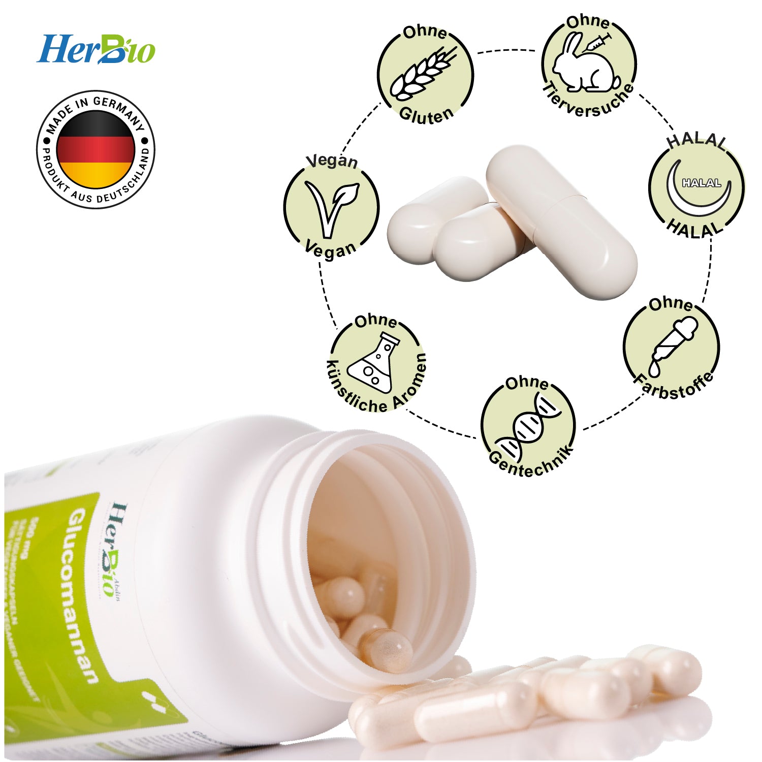 Glucomannan HOCHDOSIERT 1000mg - 90 Vegane Sättigungskapseln - 84% Glucomannan aus Konjac-Wurzel - 3 Monate Vorrat - Made in German