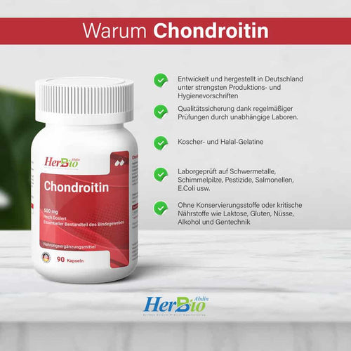 Chondroitin 90 Kapseln je 500mg - Chondroitin hochdosiert - Laborgeprüft - Ohne unerwünschte Zusätze