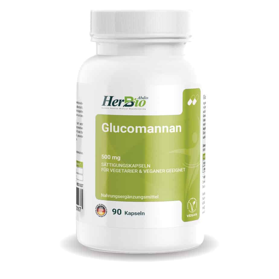 Glucomannan HOCHDOSIERT 1000mg - 90 Vegane Sättigungskapseln - 84% Glucomannan aus Konjac-Wurzel - 3 Monate Vorrat - Made in German
