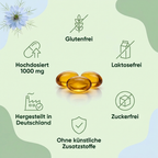 Schwarzkümmel Kapseln 1000mg – glutenfrei, laktosefrei, zuckerfrei, ohne künstliche Zusatzstoffe, hochdosiert, hergestellt in Deutschland